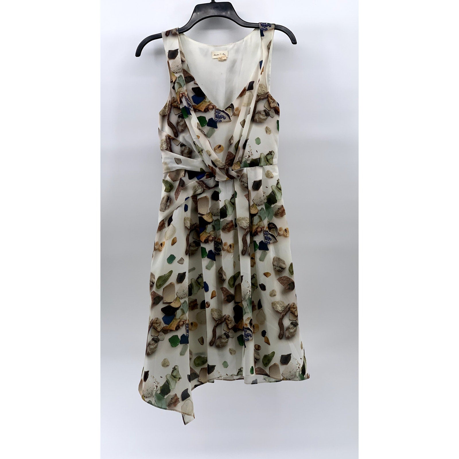 MEADOW RUE Women's Beige Printed Beach Treasures Asymmetrical Knee Dress SZ 2