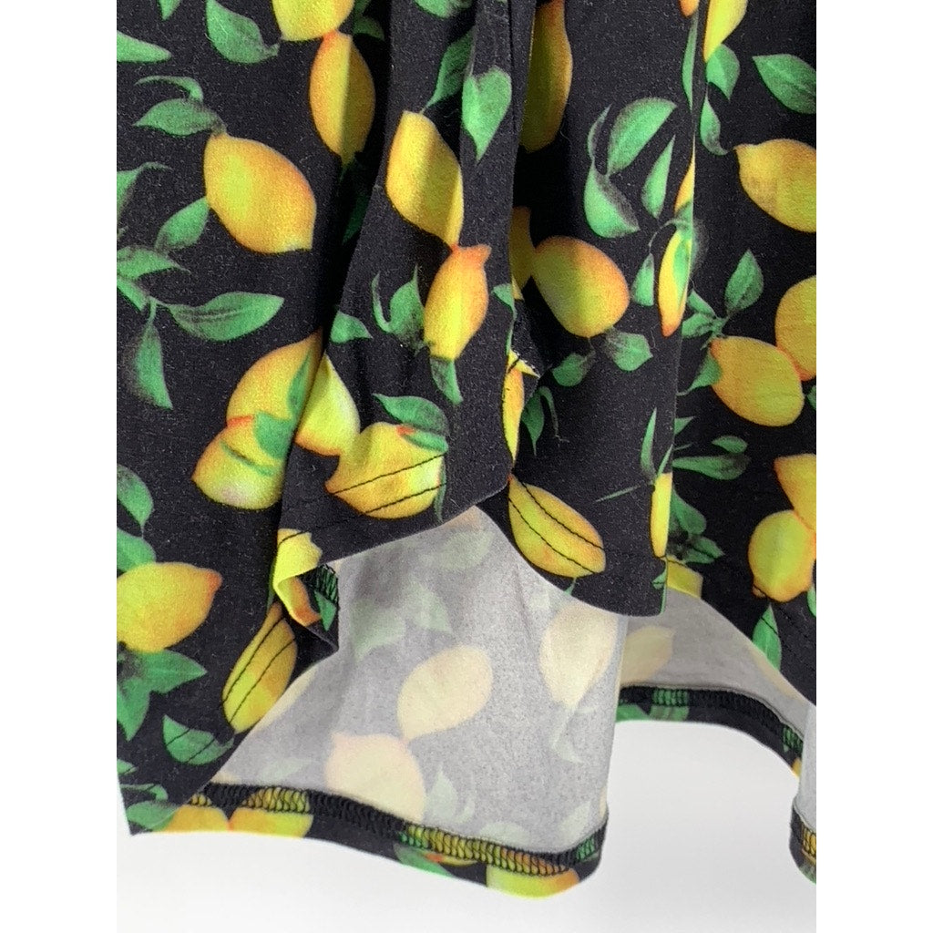 ALLEGRACE Women's Plus Black-Yellow Lemon Printed Short Sleeve Top SZ 3X