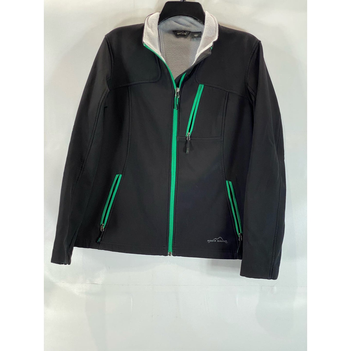 EDDIE BAUER Women's Black/Green Trim Softshell Stand Collar Zip-Up Jacket SZ L