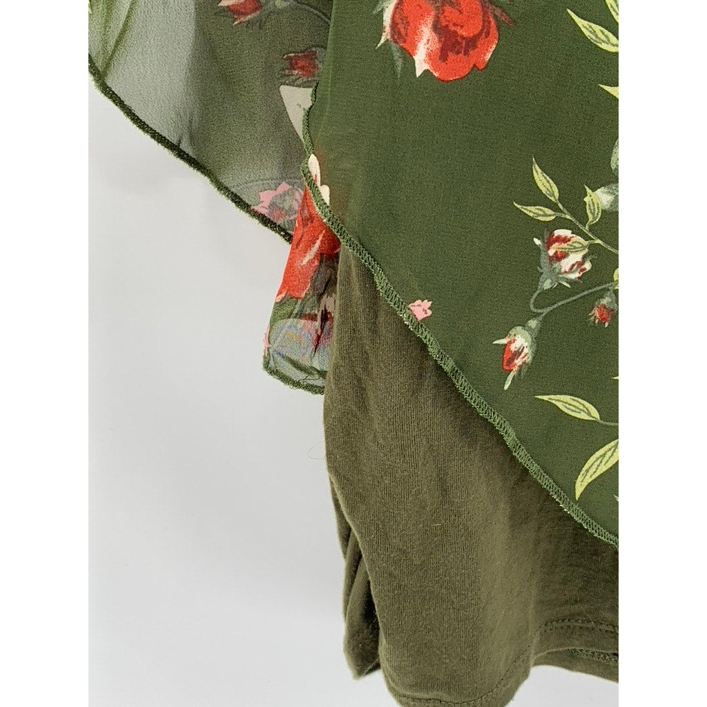 LOVE DELIRIOUS Women's Maternity Green Floral Layered Sheer Top SZ XL