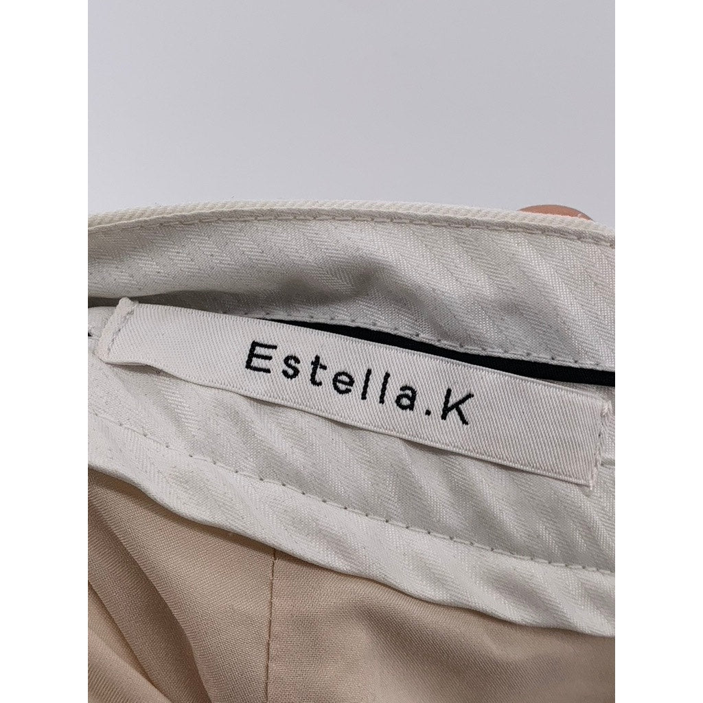 ESTELLA. K Women's Cream Pleated High-Rise Wide-Leg Pants SZ S