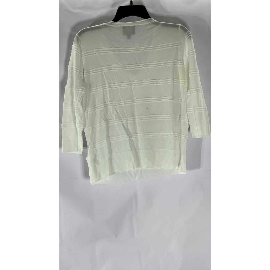 LEO & SAGE Women's White V-Neck Knit 3/4 Sleeve Top SZ M