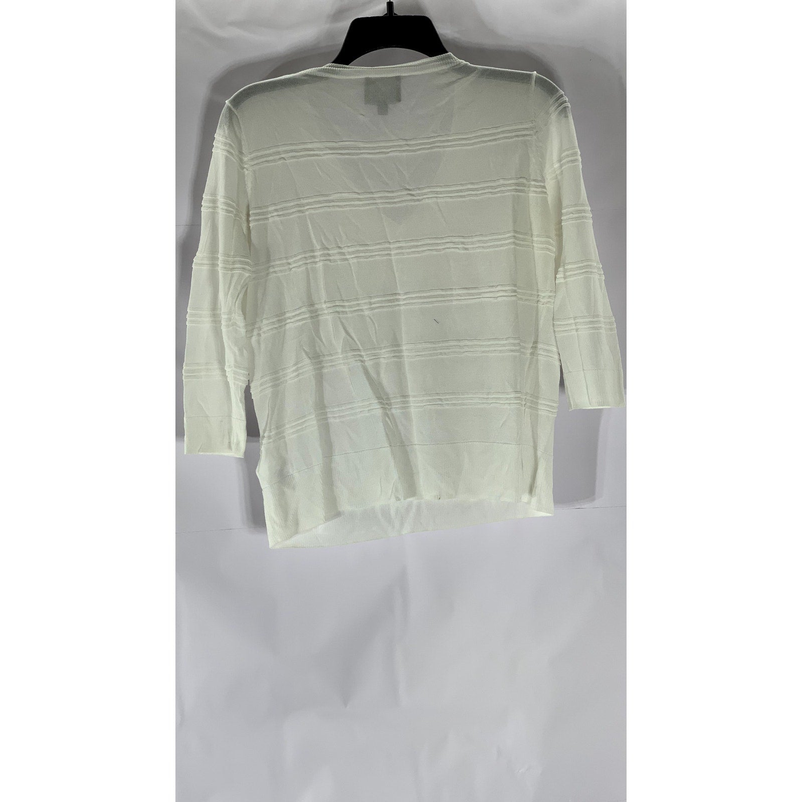 LEO & SAGE Women's White V-Neck Knit 3/4 Sleeve Top SZ M
