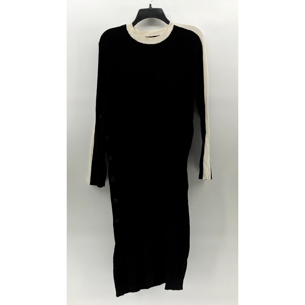 FUTURE COLLECTIVE KHALANA BARFIELD BROWN Women's Black-Cream Ribbed Dress SZ L