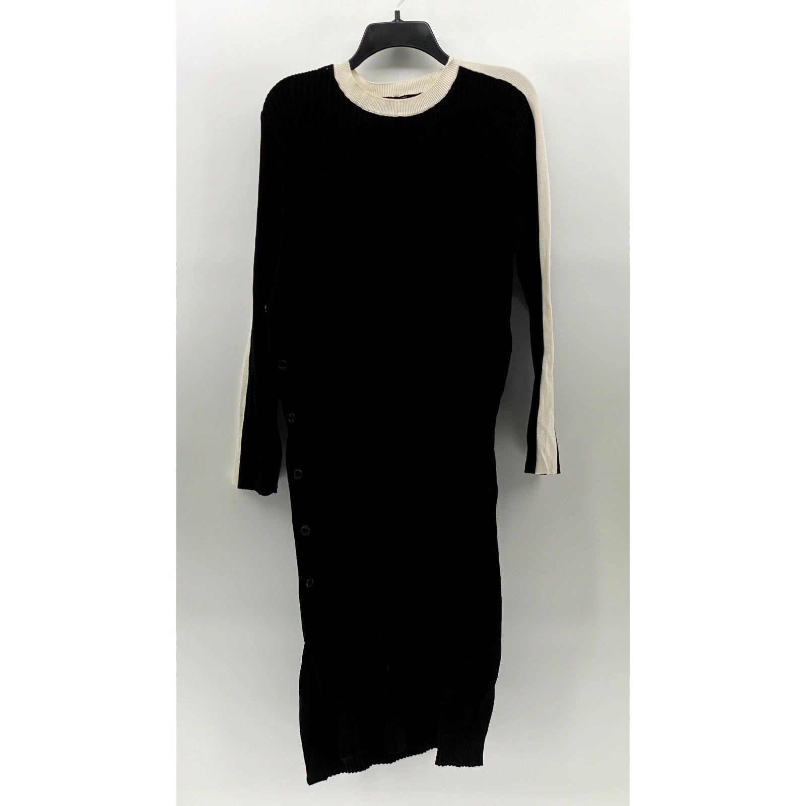FUTURE COLLECTIVE KHALANA BARFIELD BROWN Women's Black-Cream Ribbed Dress SZ L