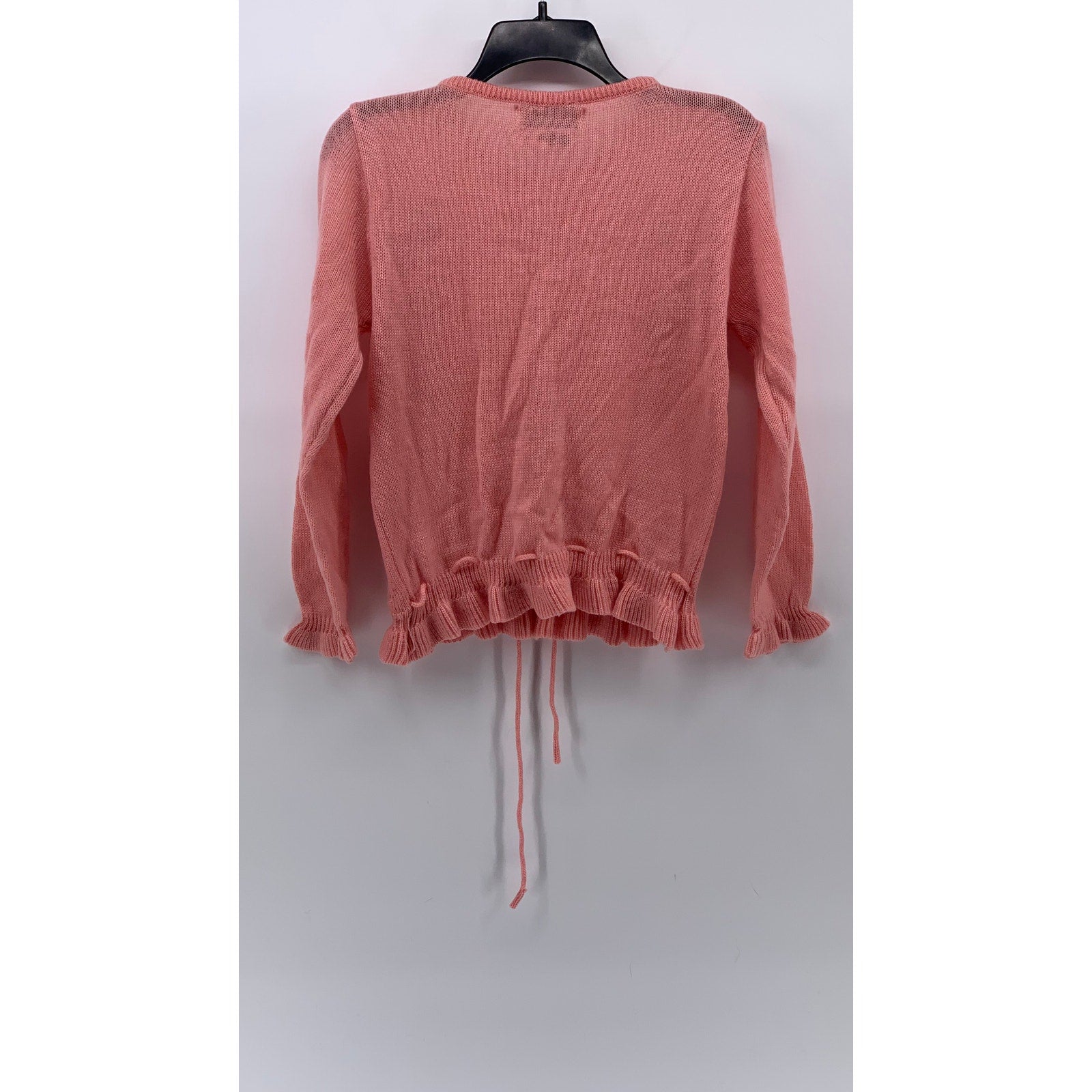 BERRIES Women's Vintage Pink Knit Floral Cutout Long Sleeve Ruffle Sweater SZ L