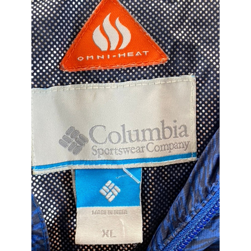 COLUMBIA Men's Azure Crosshatch Print Powder Lite Zip-Up Puffer Jacket SZ XL