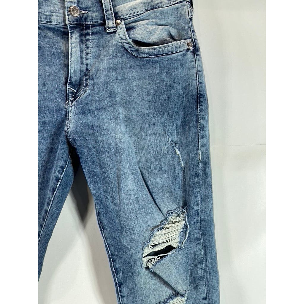 TRUE RELIGION Men's Light Blue Ripped Geno Relaxed Slim-Fit Denim Jeans SZ 34