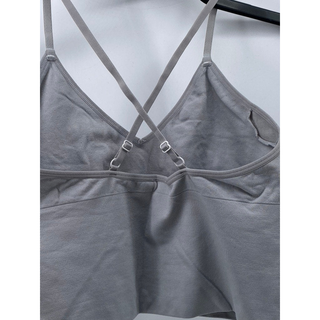 ITZON Women's Light Gray V-Neck Compression Cropped Spaghetti Strap Cami SZ S/M