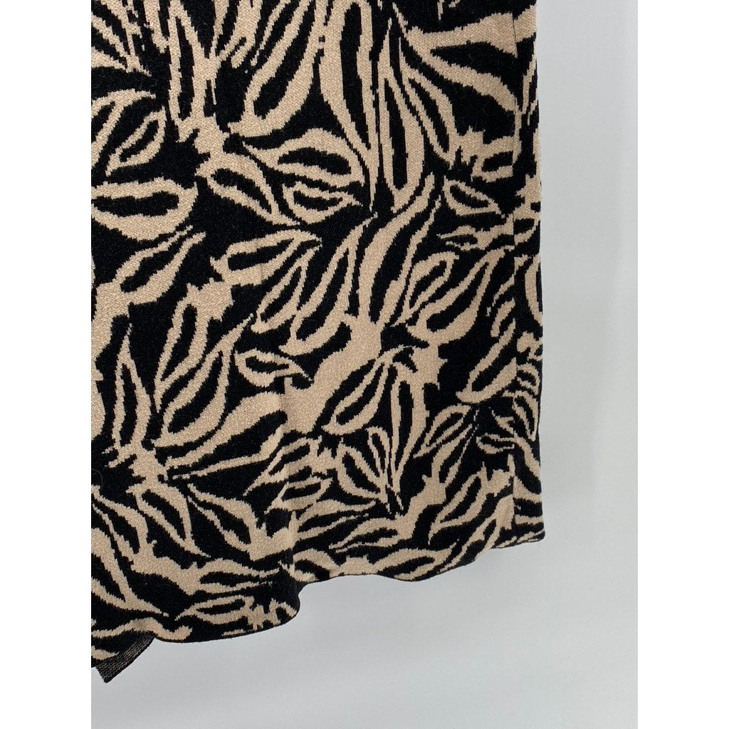 MINKPINK Women's Black-Beige Printed Savannah Intazia Side-Slit Midi Skirt SZ XL
