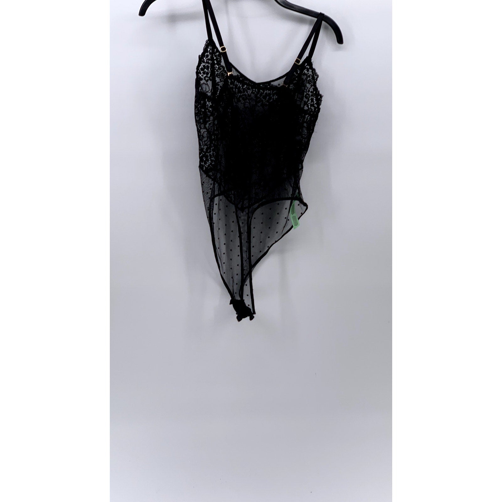 HONEYDEW INTIMATES Women's Black Lace Spaghetti Strap V-Neck Bodysuit SZ M