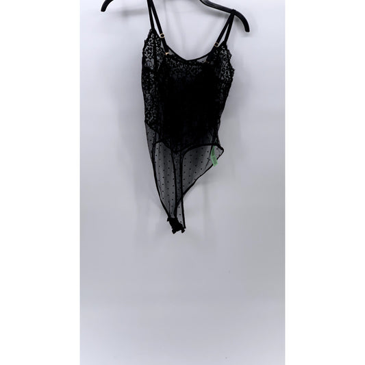 HONEYDEW INTIMATES Women's Black Lace Spaghetti Strap V-Neck Bodysuit SZ M