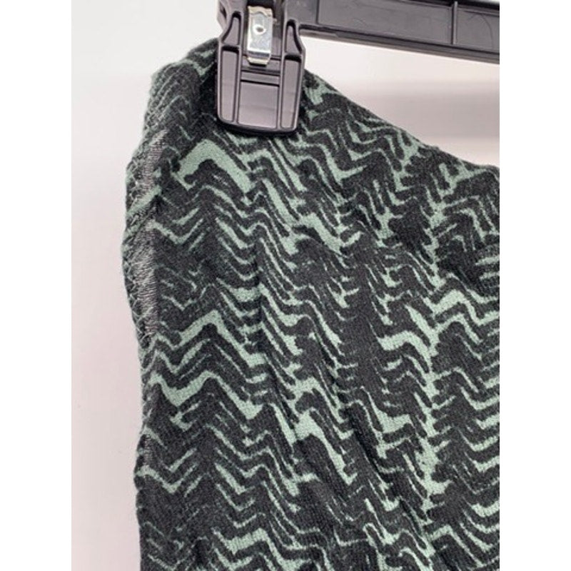 UNBRANDED Women's Black-Green Herringbone-Striped Fringe Knit Scarf