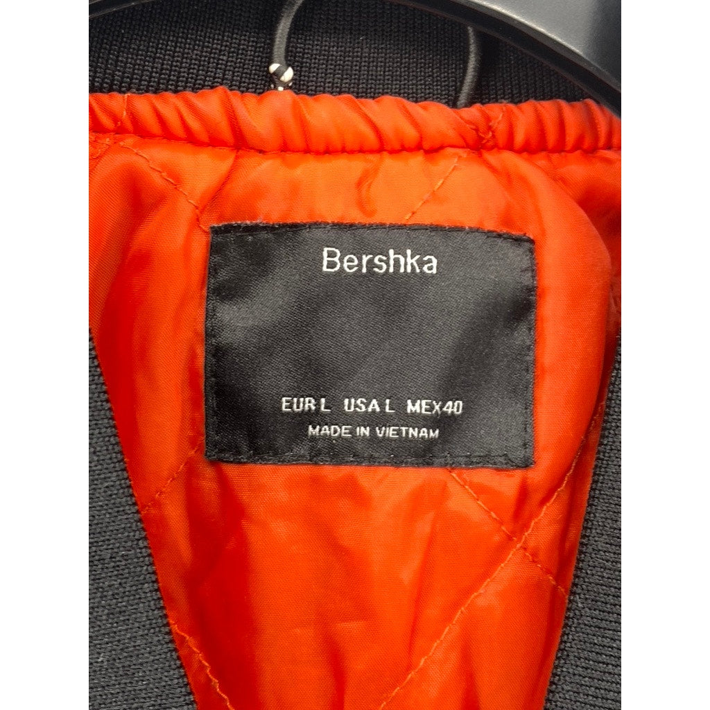 BERSHKA Men's Black Zip-Up Long Sleeve Bomber Jacket SZ L