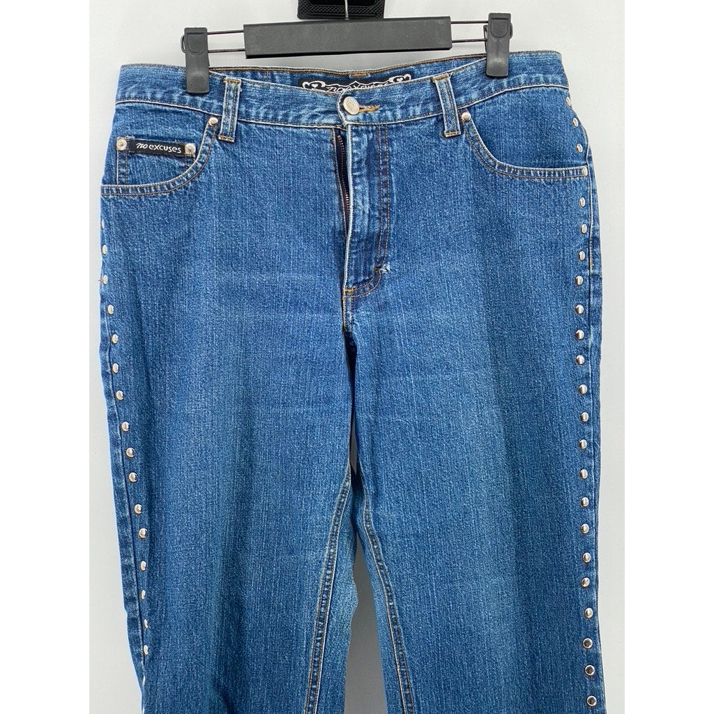 NO EXCUSES Women's Medium Blue Studded Side Five-Pocket Wide-Leg Jeans SZ 11/12