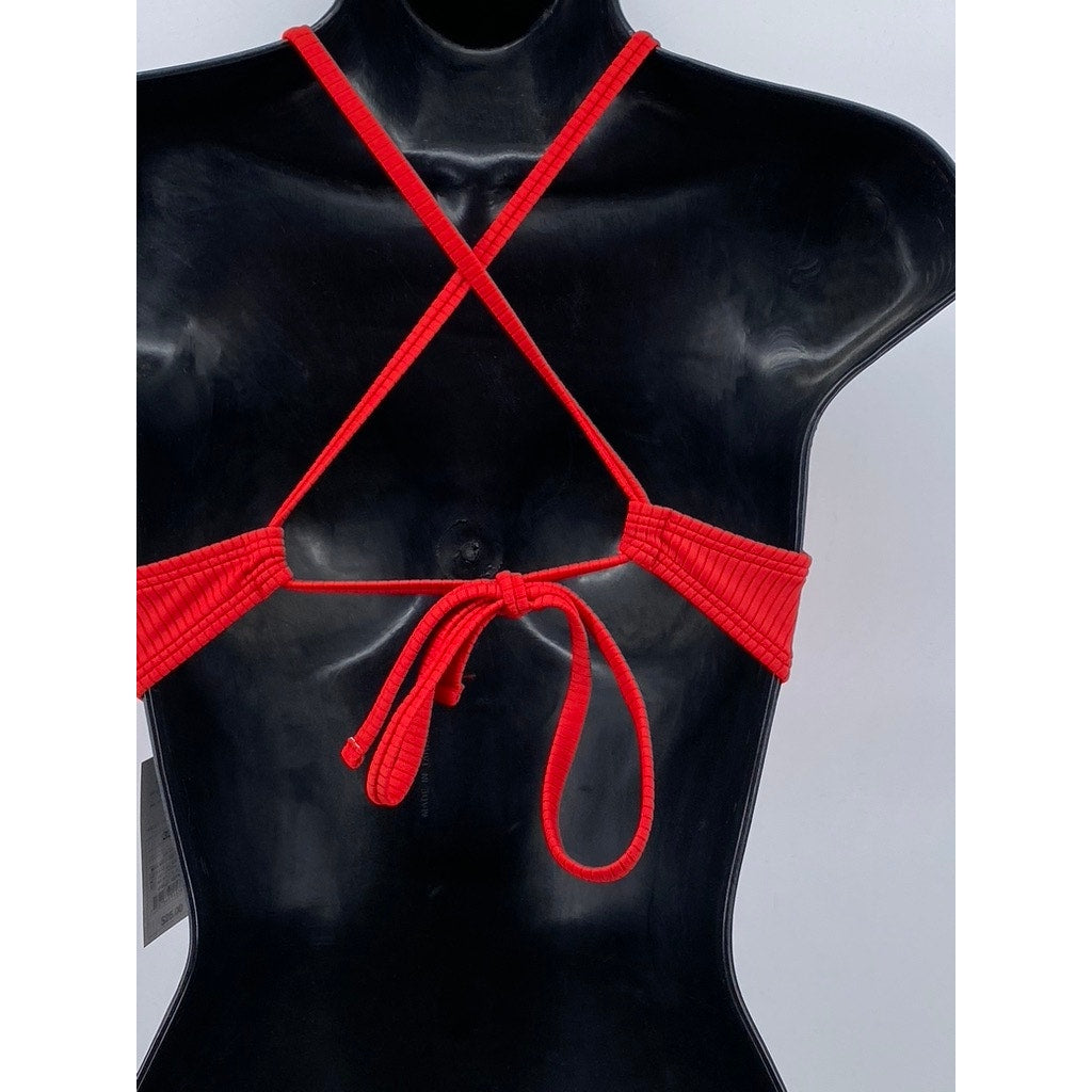 SHADE & SHORE Women's Red Textured Cross Back Strap Split-Neck Bikini Top SZ 32B