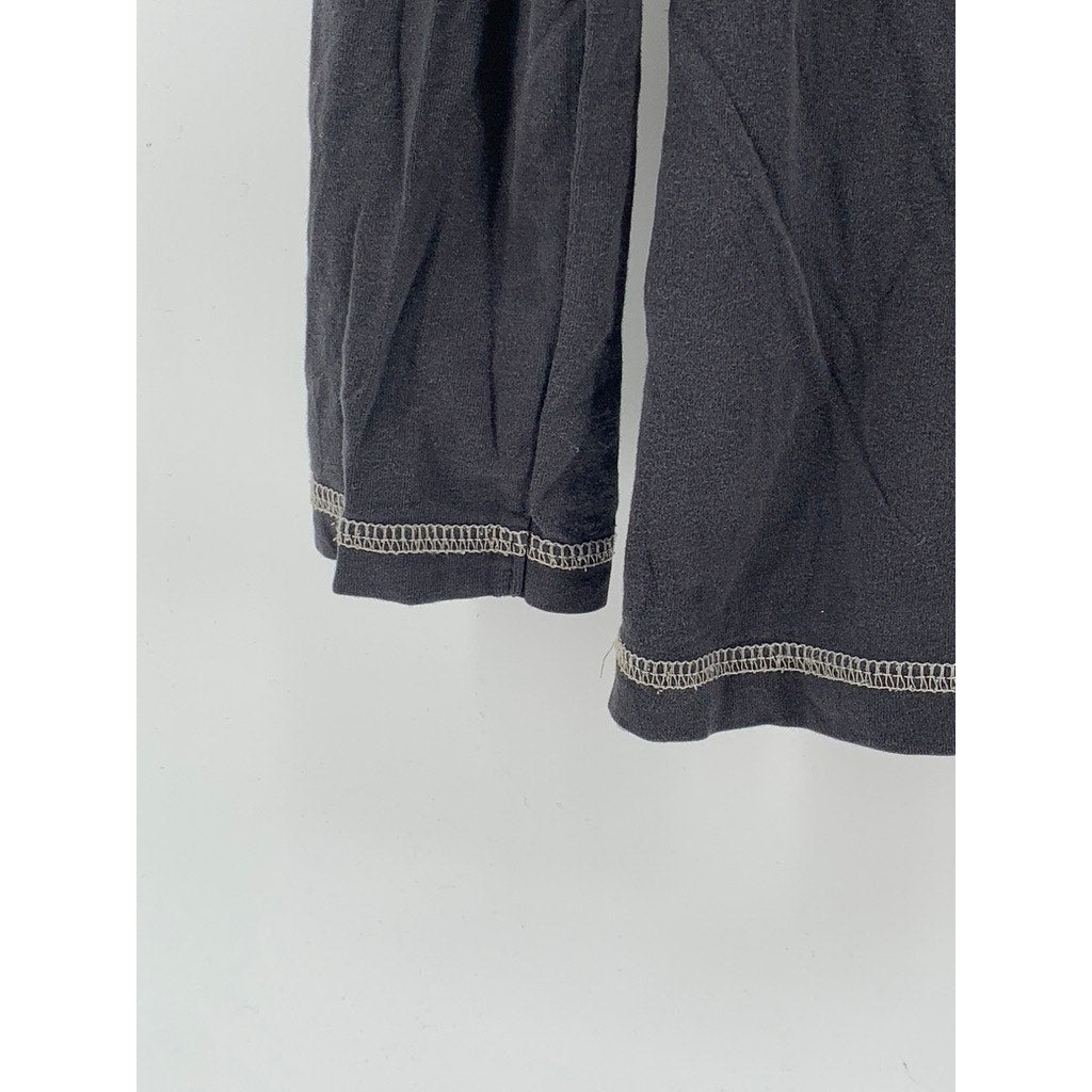 QUICKSILVER Boys' Washed Black Crewneck Patch Logo Long Sleeve T-Shirt SZ 14