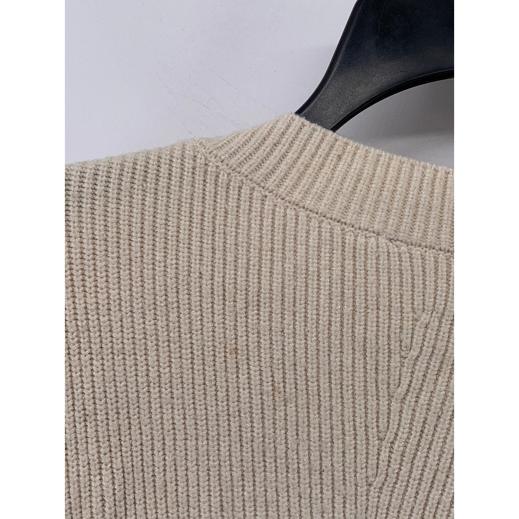 ZARA Women's Beige Rib Knit Scoop-Neck Sweater SZ M