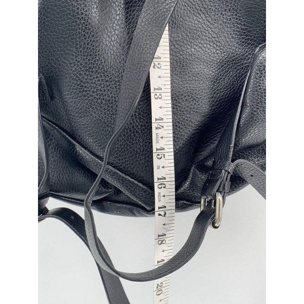 ZARA Women's Black Faux Leather Flap Drawstring Backpack