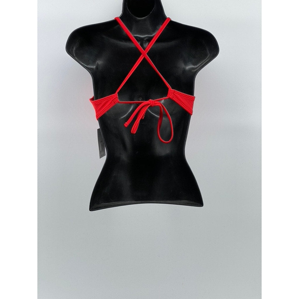 SHADE & SHORE Women's Red Textured Cross Back Strap Split-Neck Bikini Top SZ 32B