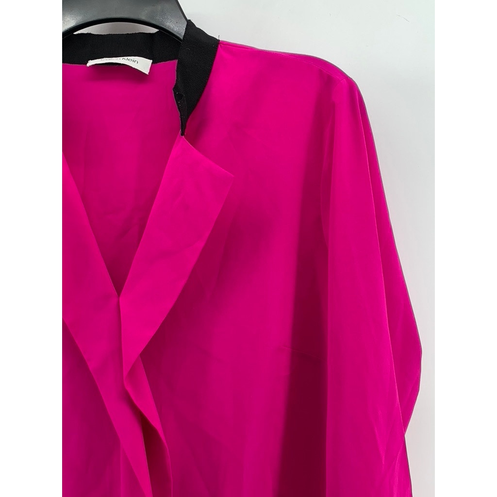 CALVIN KLEIN Women's Magenta V-Neck Long Sleeve Top SZ M