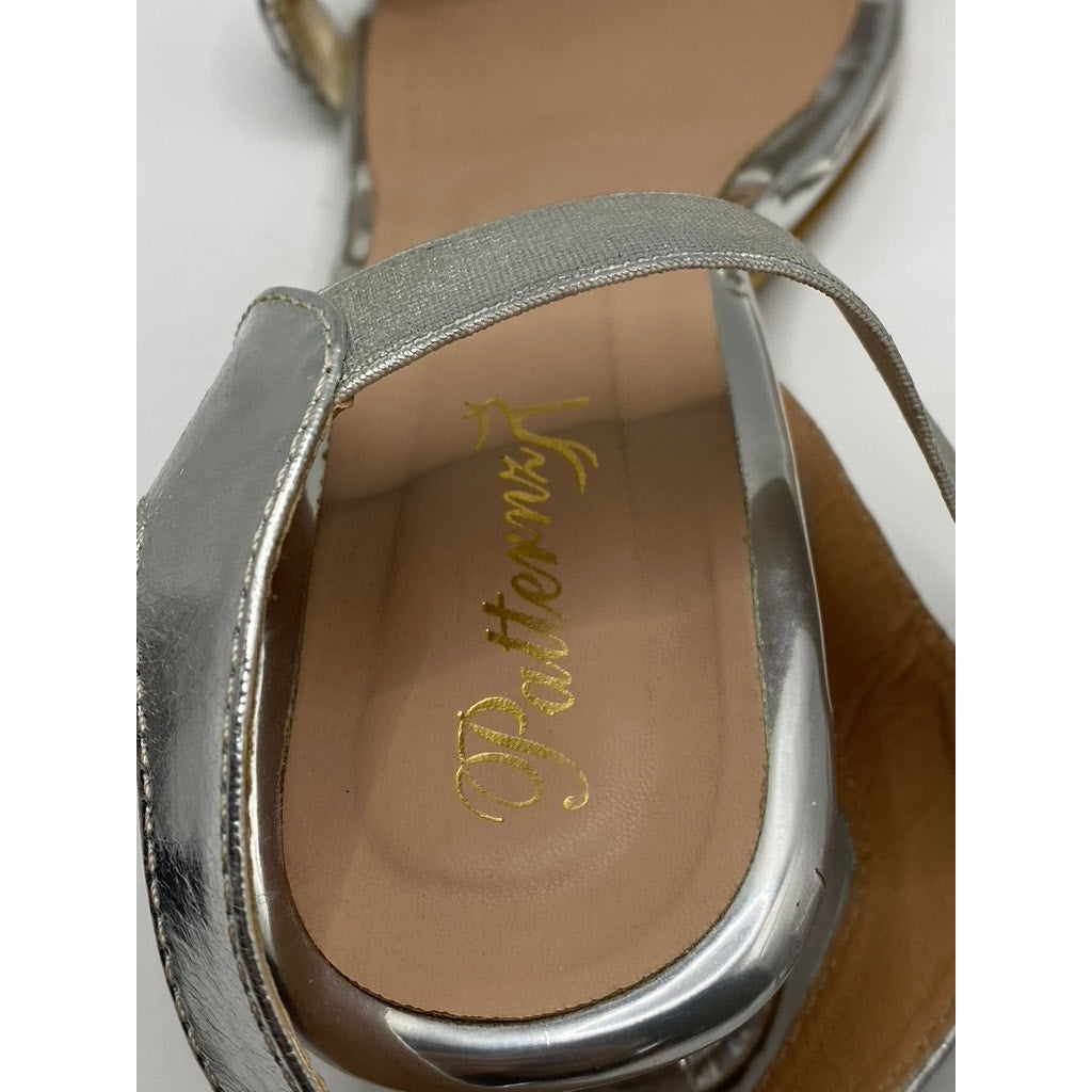 PATTERNZ Women's Silver Rhinestone Open-Toe Ankle-Strap Block Heel Sandals SZ 7