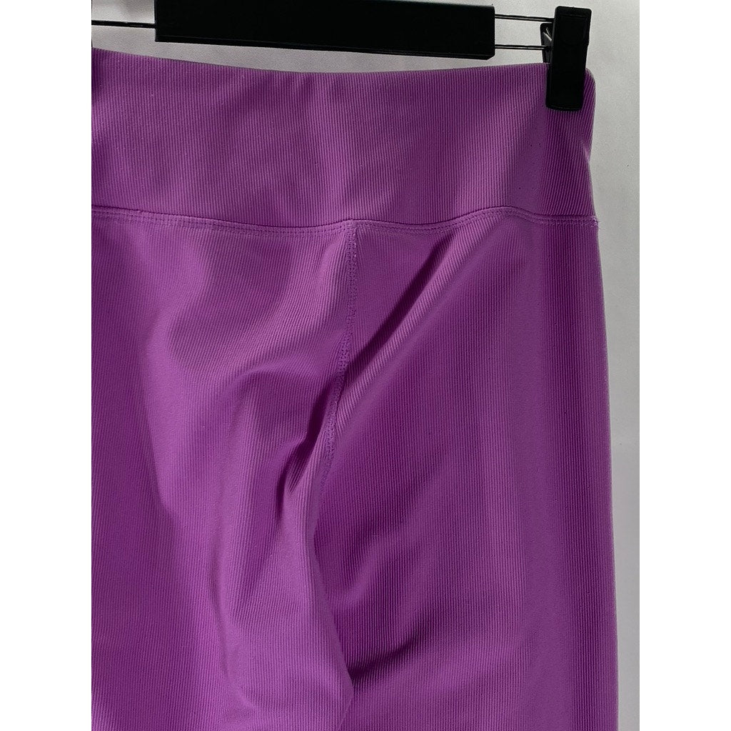 MOVE THEOLOGY Women's Orchid Purple Asymmetrical High-Rise Ribbed Leggings SZ S