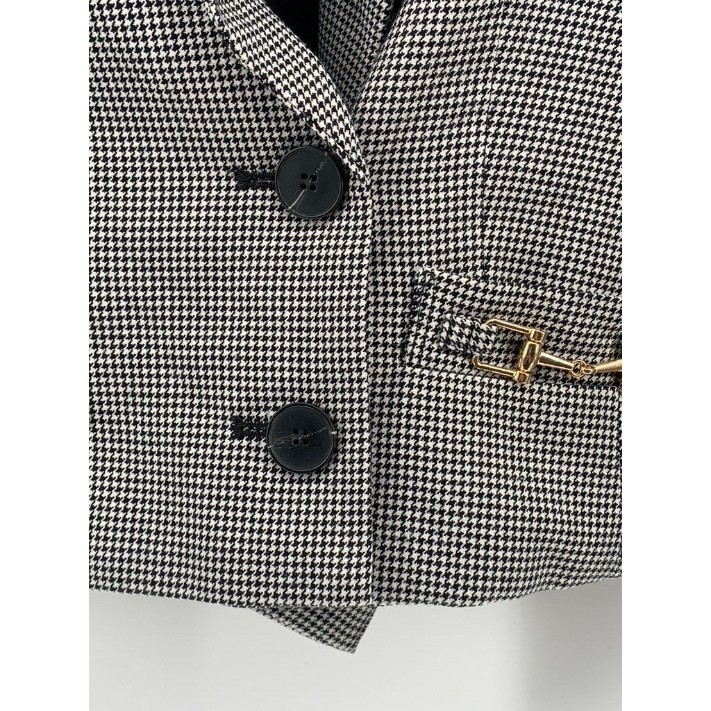 ESTELLA.K Women's Black-Gray Houndstooth Short Kaia Peak-Collar Blazer SZ OS