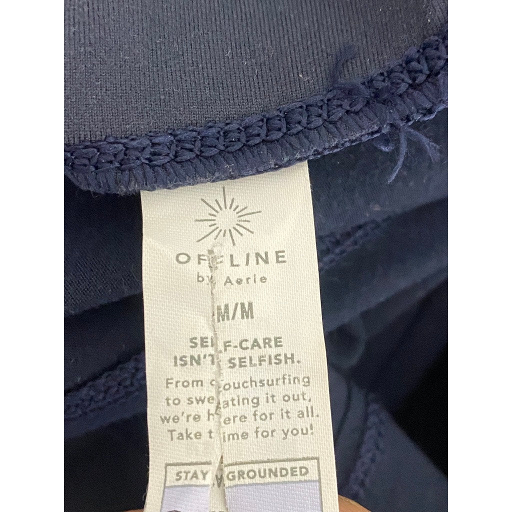 OFFLINE By AERIE Women's Blue Solid Faux-Leather High-Rise Fitted Leggings SZ M