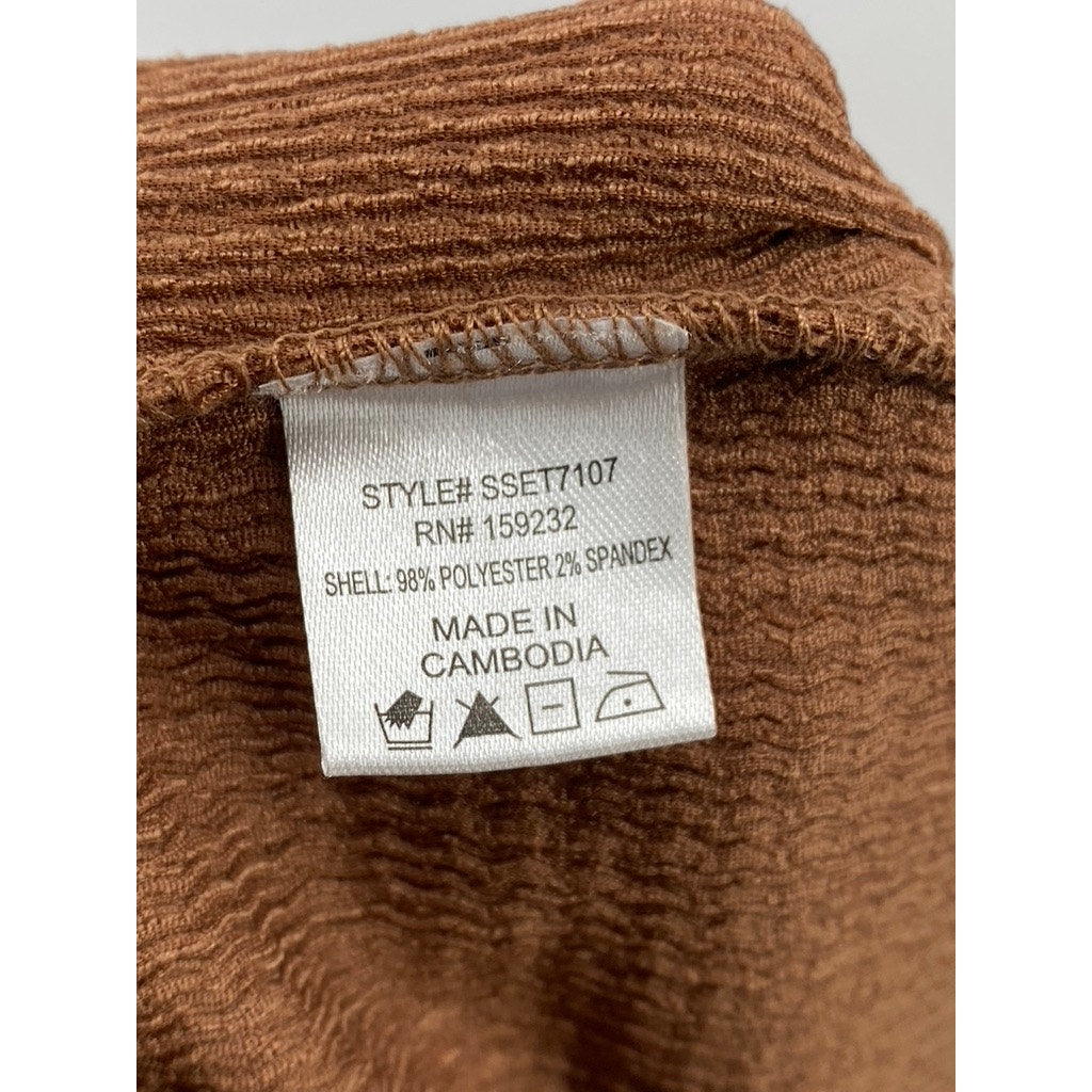 STORY ON Women's Brown Textured High-Rise Straight-Leg Pull-On Casual Pants SZ S