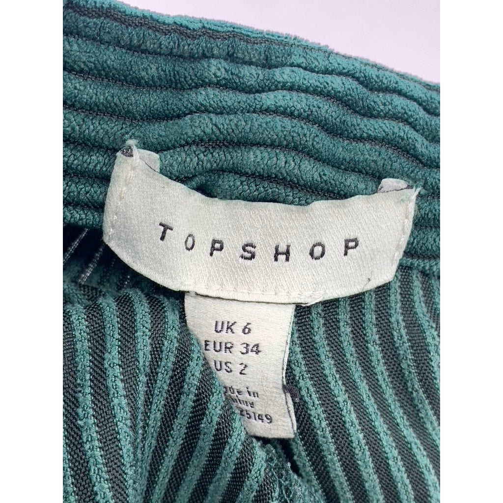 TOPSHOP Women’s Dark Green Corduroy Cuffed Pants SZ 2