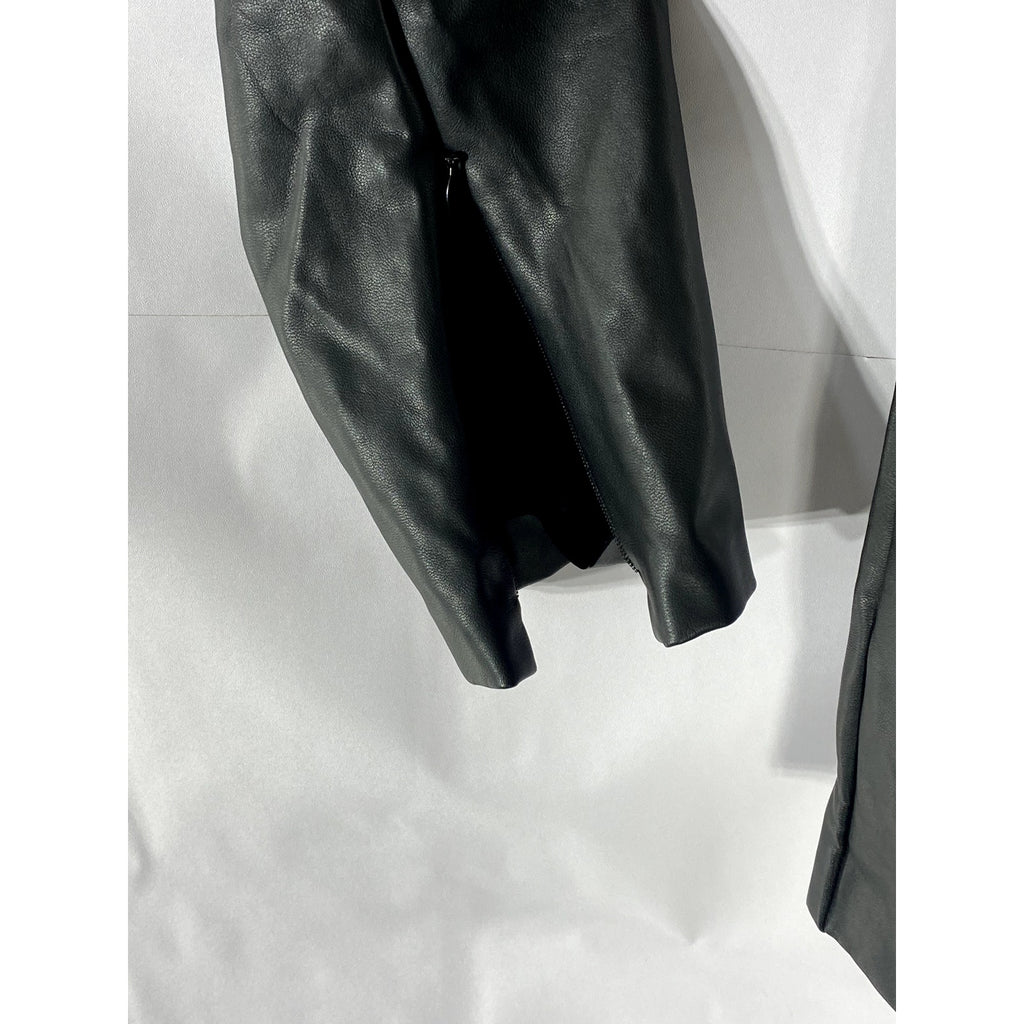 ZARA Women's Black Solid Faux-Leather High-Rise Zipper-Ankle Leggings SZ 10