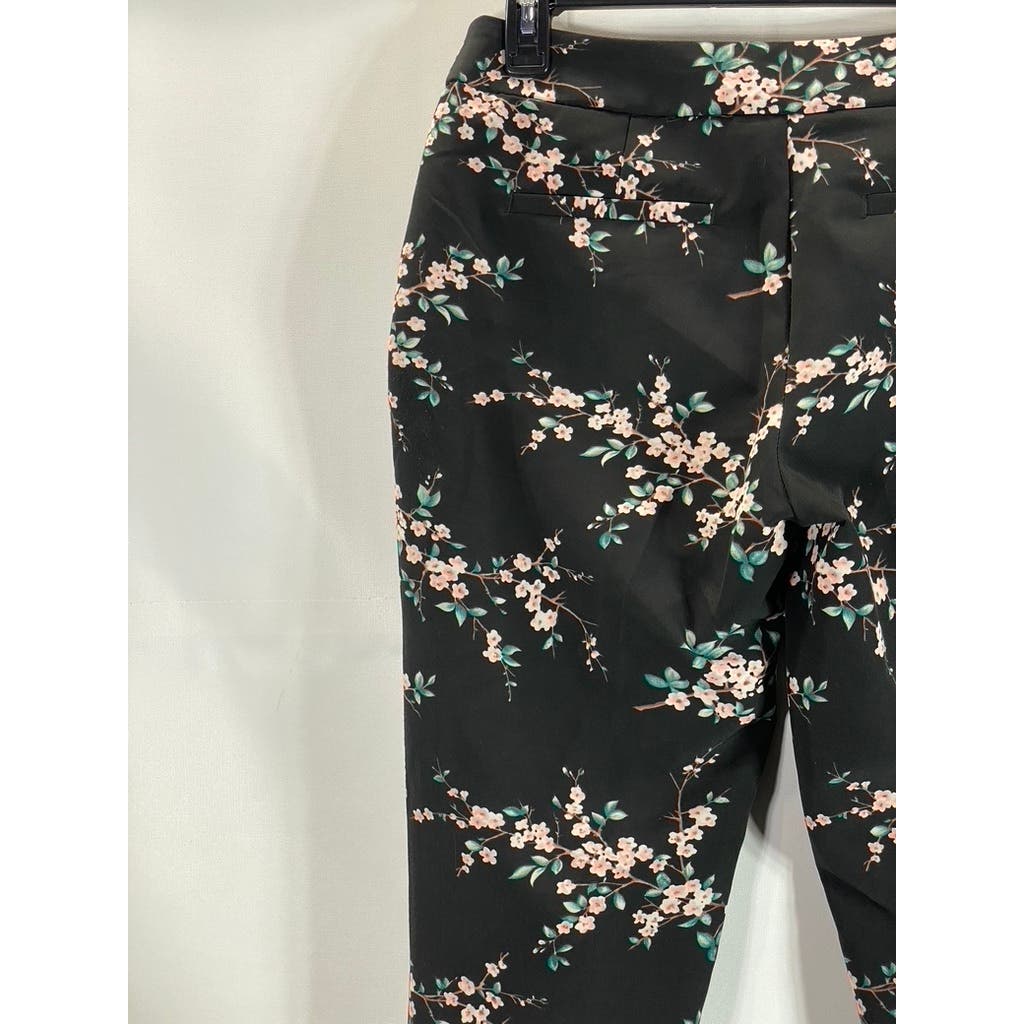 CYNTHIA ROWLEY Women's Black Floral Print Straight-Leg Cropped Pants SZ 4