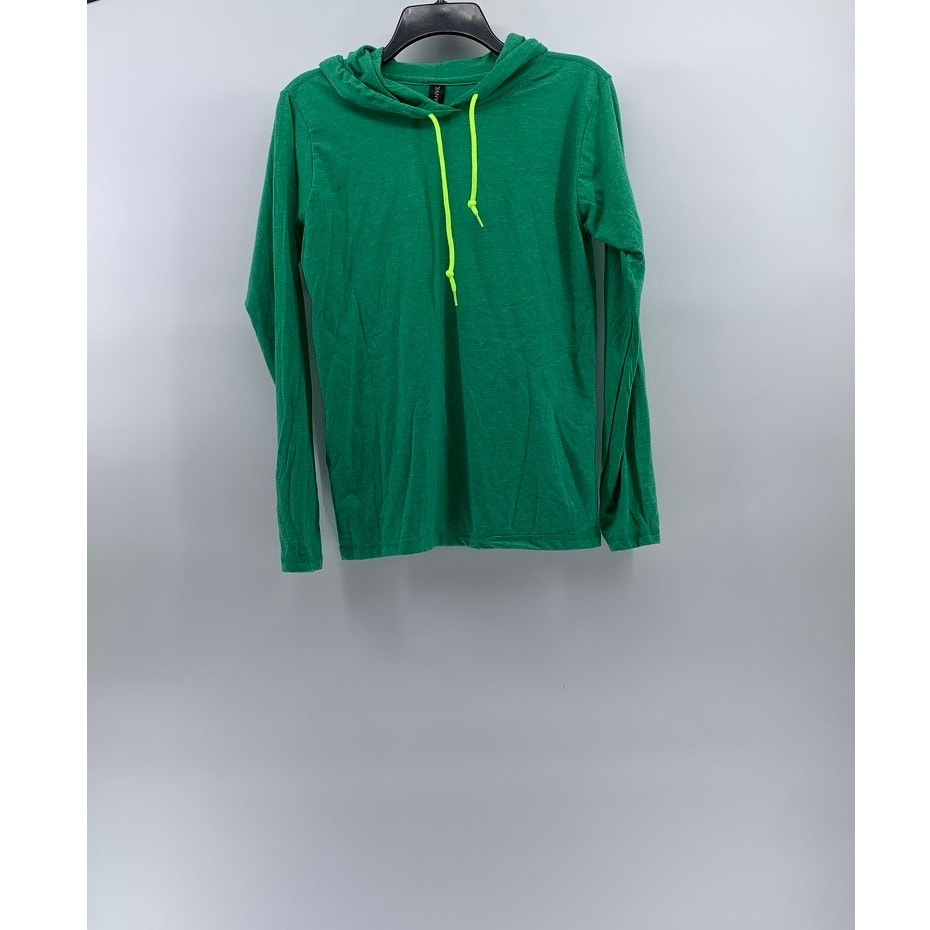 ANVIL Men's Green-Neon Yellow Lightweight Long Sleeve Hooded T-Shirt SZ M