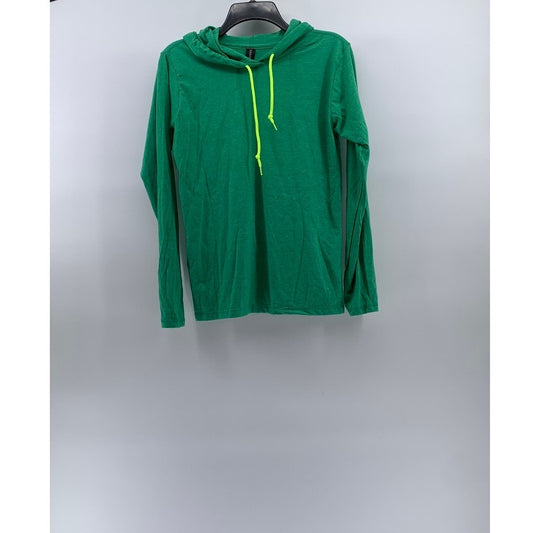 ANVIL Men's Green-Neon Yellow Lightweight Long Sleeve Hooded T-Shirt SZ M