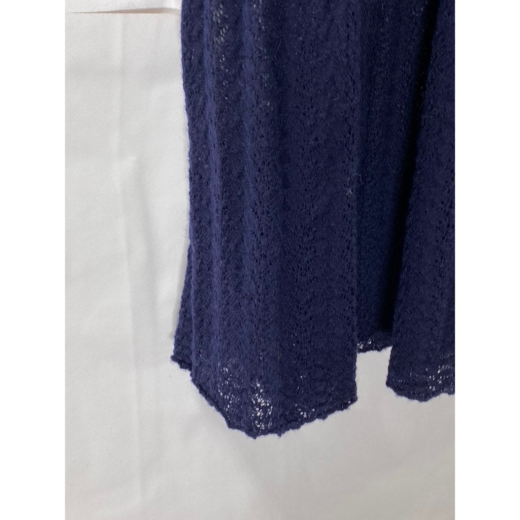 SPARROW Women's Navy Wool-Blend Crochet Knit V-Neck Long Sleeve Midi Dress SZ S