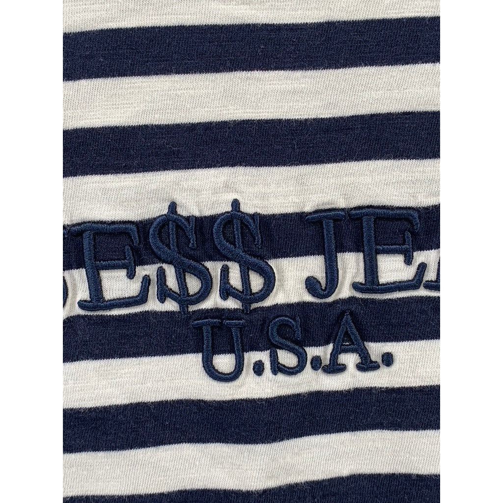 GUESS Men's Navy-White Striped Embroidered Short Sleeve T-Shirt SZ S