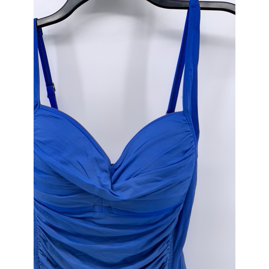 LA BLANCA Women's Blue Ruched One-Piece Swimsuit SZ 10