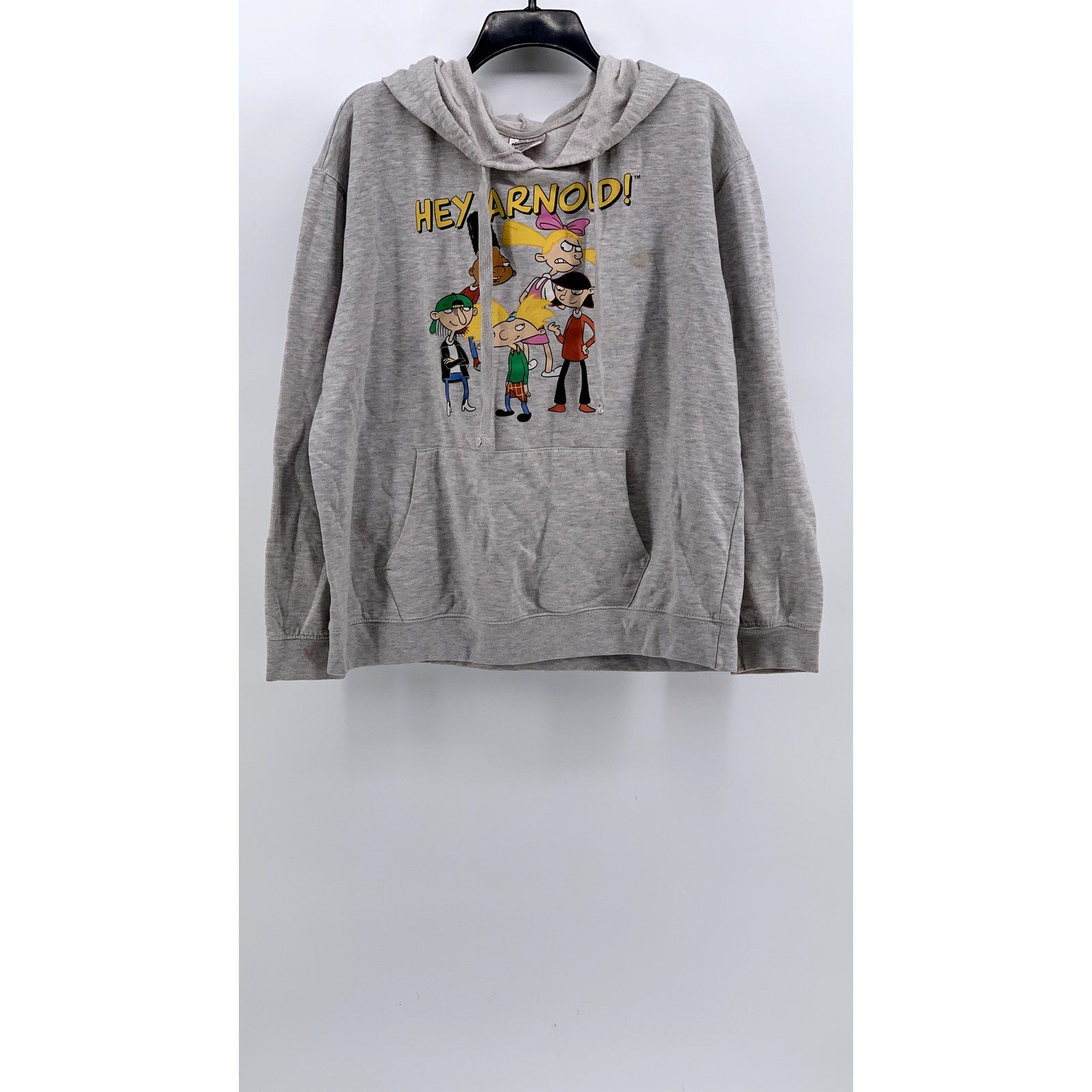 NICKELODEON Kids' Gray Graphic Hey Arnold! Pullover Hoodie SZ XL