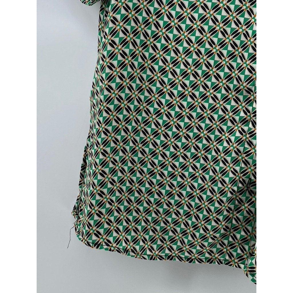 CAROLINA BELLE MONTREAL Women's Green Printed Button-Up Short Sleeve Top SZ XS