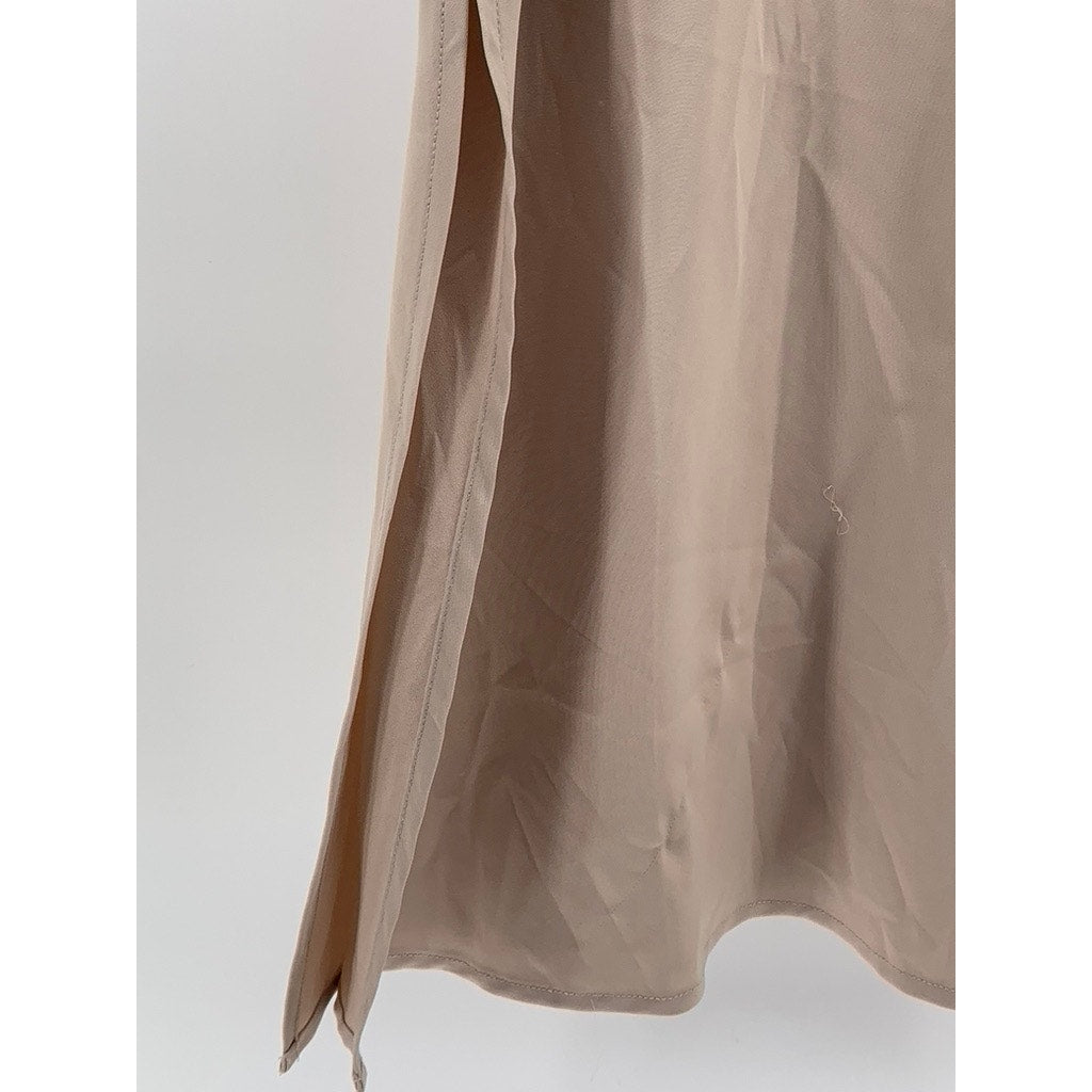A NEW DAY Women's Beige Satin Like Side-Slit Straight-Midi Skirt SZ S