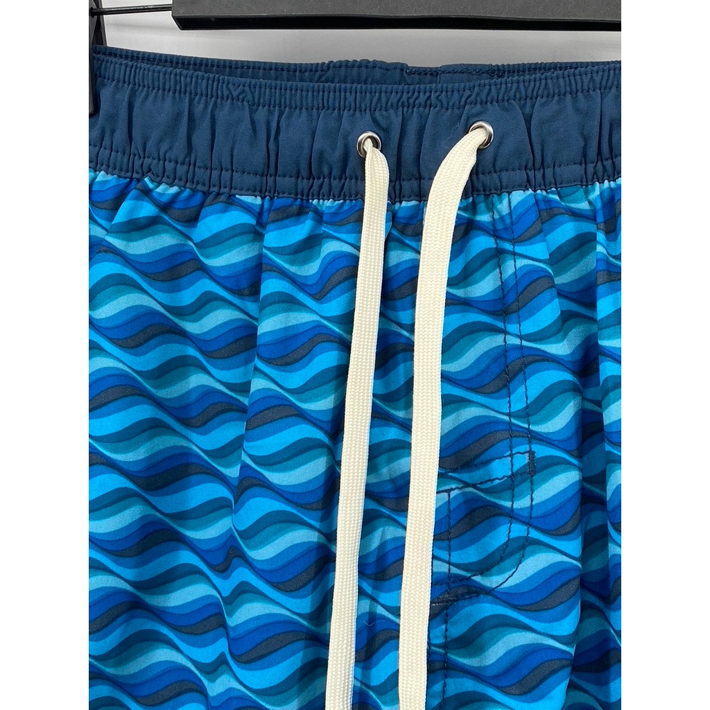 FAIR HARBOR Men's Dark Blue Wave Print Drawstring Swim Trunks SZ M