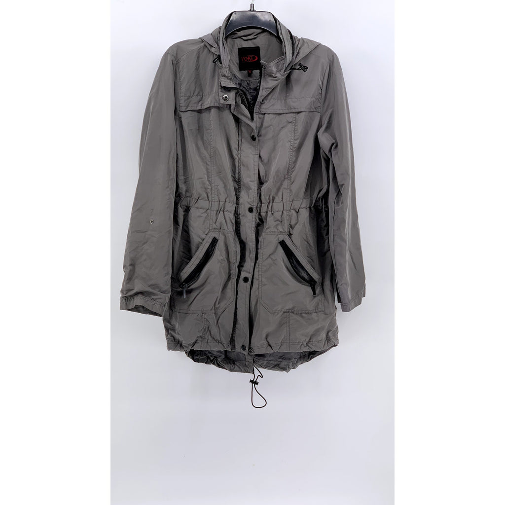 YOKI Women's Gray Button & Zipper Hooded Cinched Jacket SZ M