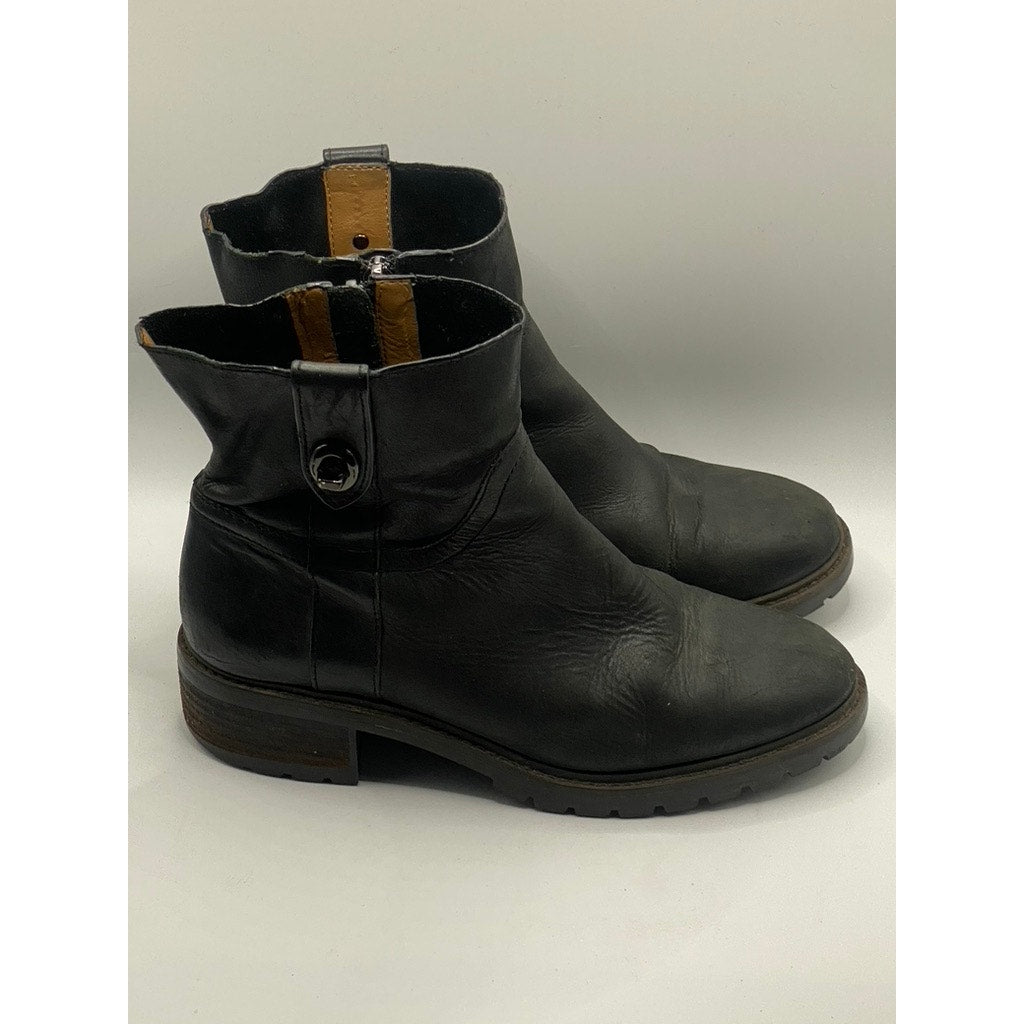 COACH Women's Black Leather Georgetta Round-Toe Lug Sole Boots SZ 8