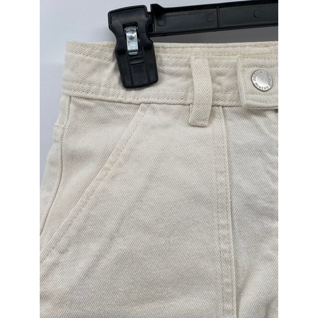 H&M Women's White & Denim Double Button Front-Zipper Raw Hem Mini Skirt SZ 2