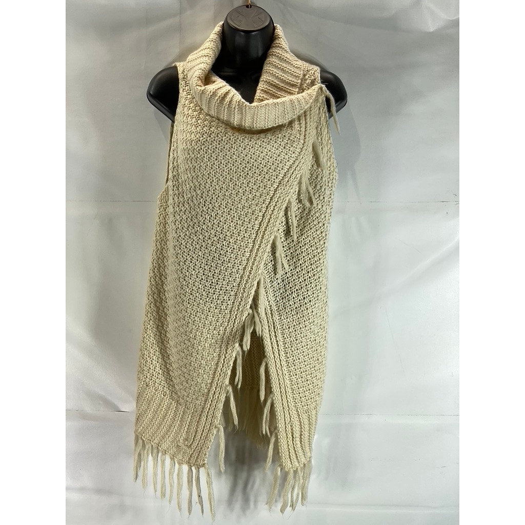 UNBRANDED Women's Tan Crochet Snap-Button Tassel Fringe Poncho/Shawl SZ OS