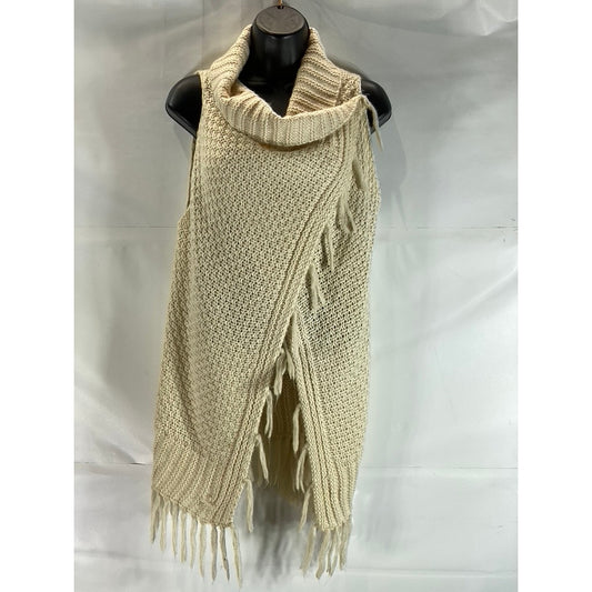 UNBRANDED Women's Tan Crochet Snap-Button Tassel Fringe Poncho/Shawl SZ OS