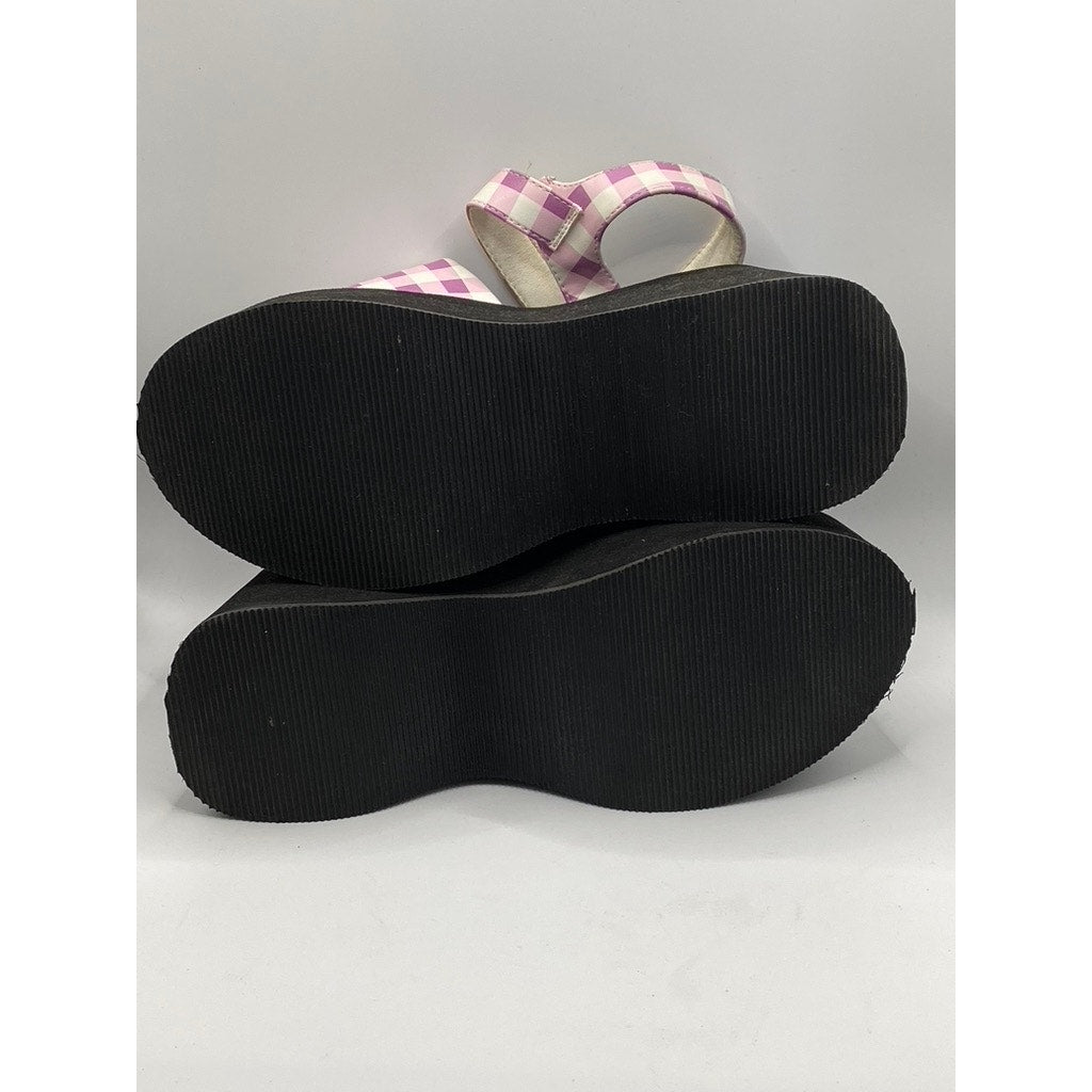 KOI FOOTWEAR Women's Pink-White Plaid Chunky Platform Ankle-Strap Sandals SZ 6