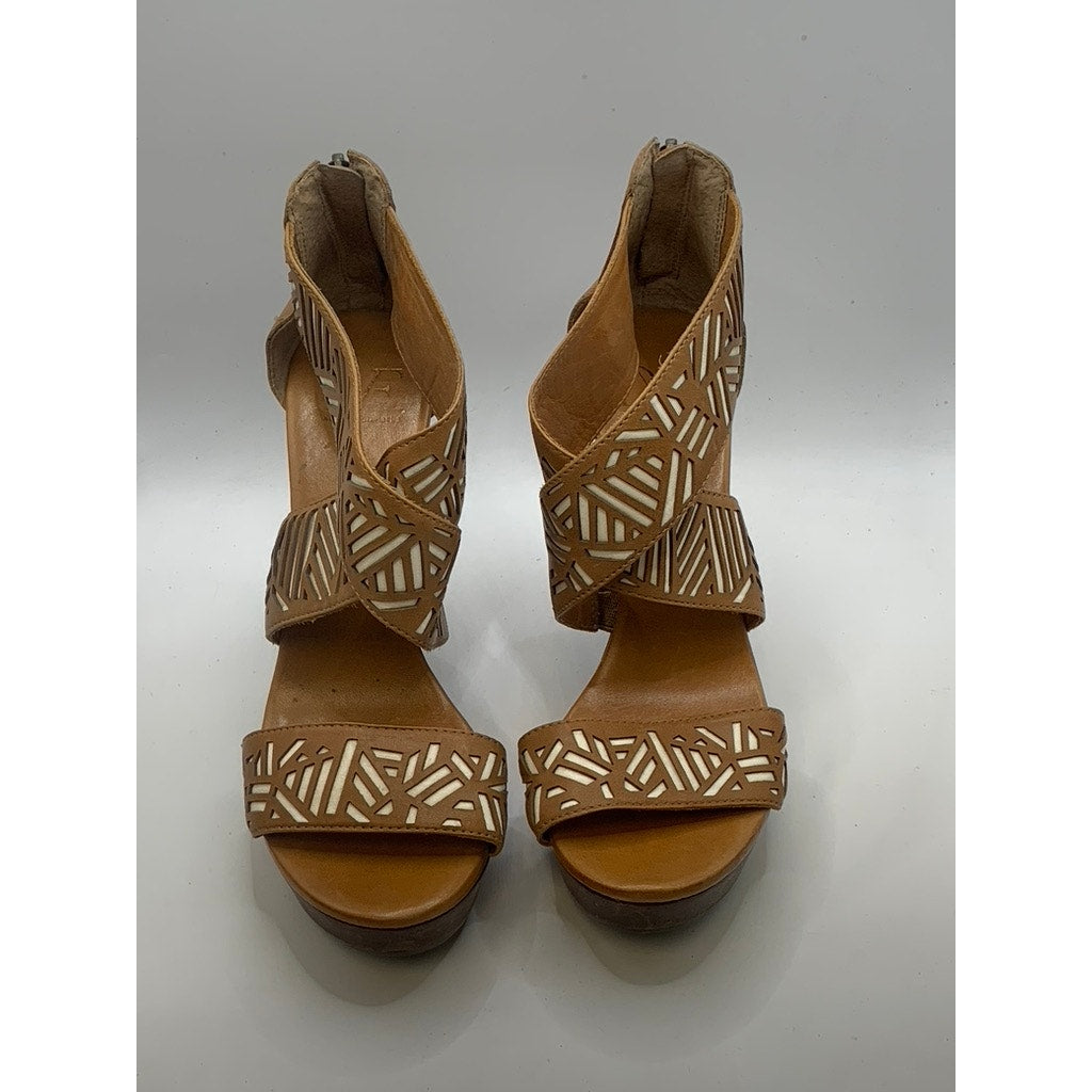 DIANE VON FURSTENBERG Women's Brown Tribal Opal Wedge Sandals SZ 6.5