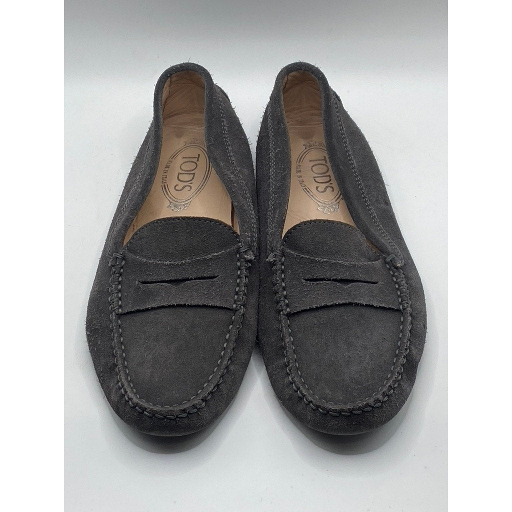 TODS Women's Dark Gray Gommino Slip-On Suede Penny Driving Shoes SZ 38(US8)